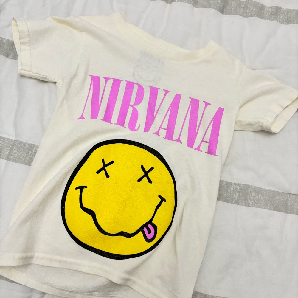 NIRVANA Cream and Pink Short Sleeve Tee with Playful Design